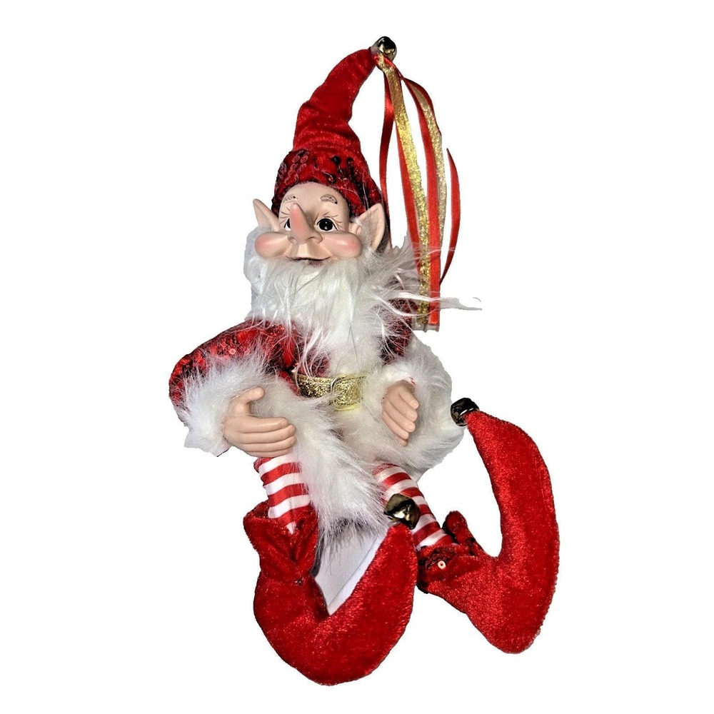Vintage posable elf 15" hangable green red Whimsical Fairy